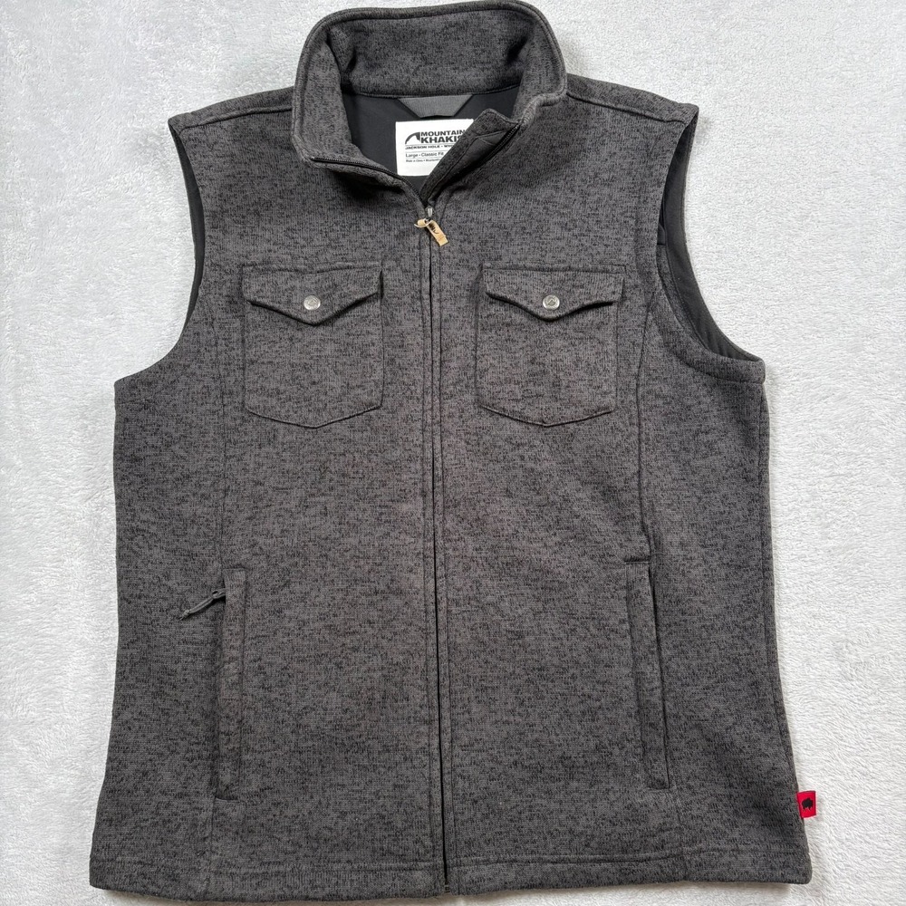 Mountain Khakis Old Faithful Vest Mens L Gray Fleece Lined Classic Fit Full Zip